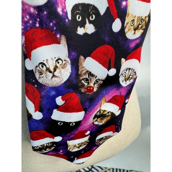 Knotty and Nice Holiday Space Cats Tie OS Purple, red Christmas Cats Space Pol - Picture 14 of 16